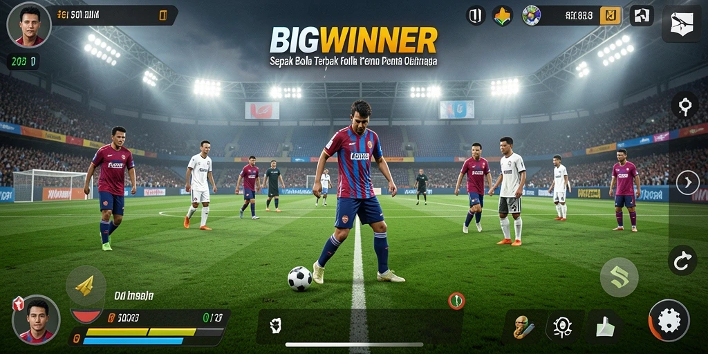 Tampilan gameplay menegangkan dengan aksi sepak bola yang mendebarkan.