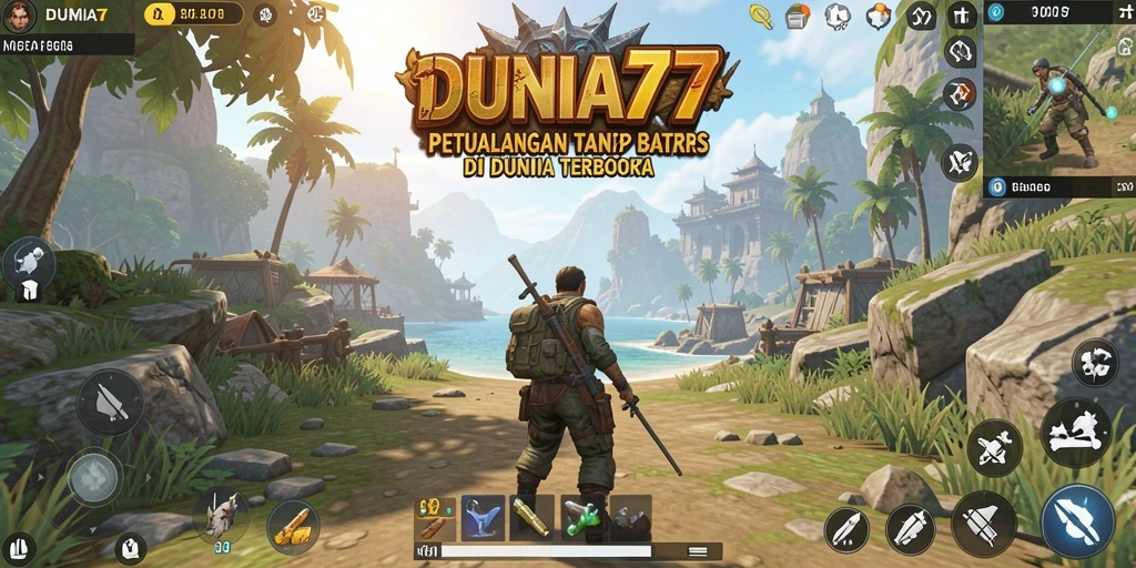 Tangkapan layar utama DUNIA77 menunjukkan petualangan seru di dunia terbuka.