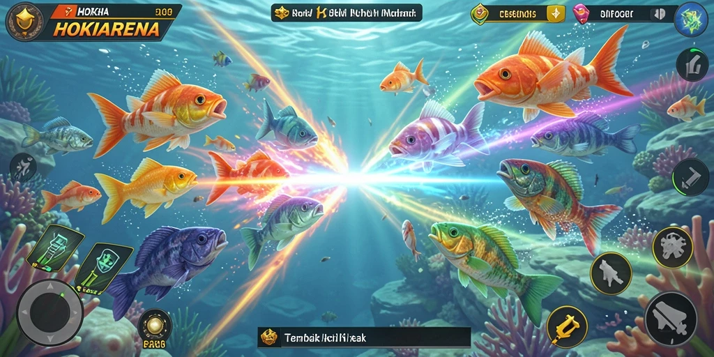 Tampilan gameplay HOKIARENA yang menarik dengan aksi menembak ikan.