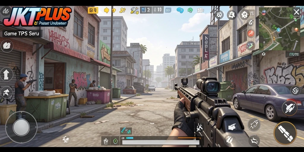 Screenshot gameplay <strong>JKTPLUS</strong> menampilkan aksi tempur yang mendebarkan.