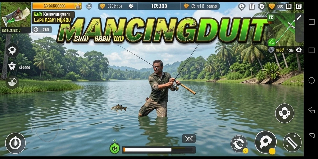 Screenshot MANCINGDUIT menunjukkan aksi seru di lapangan sepak bola.